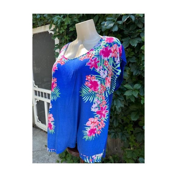 Vintage 90s Candy Couture Plus Floral Top Dolman Drop Shoulder Short Sleeve 4X - Picture 6 of 7